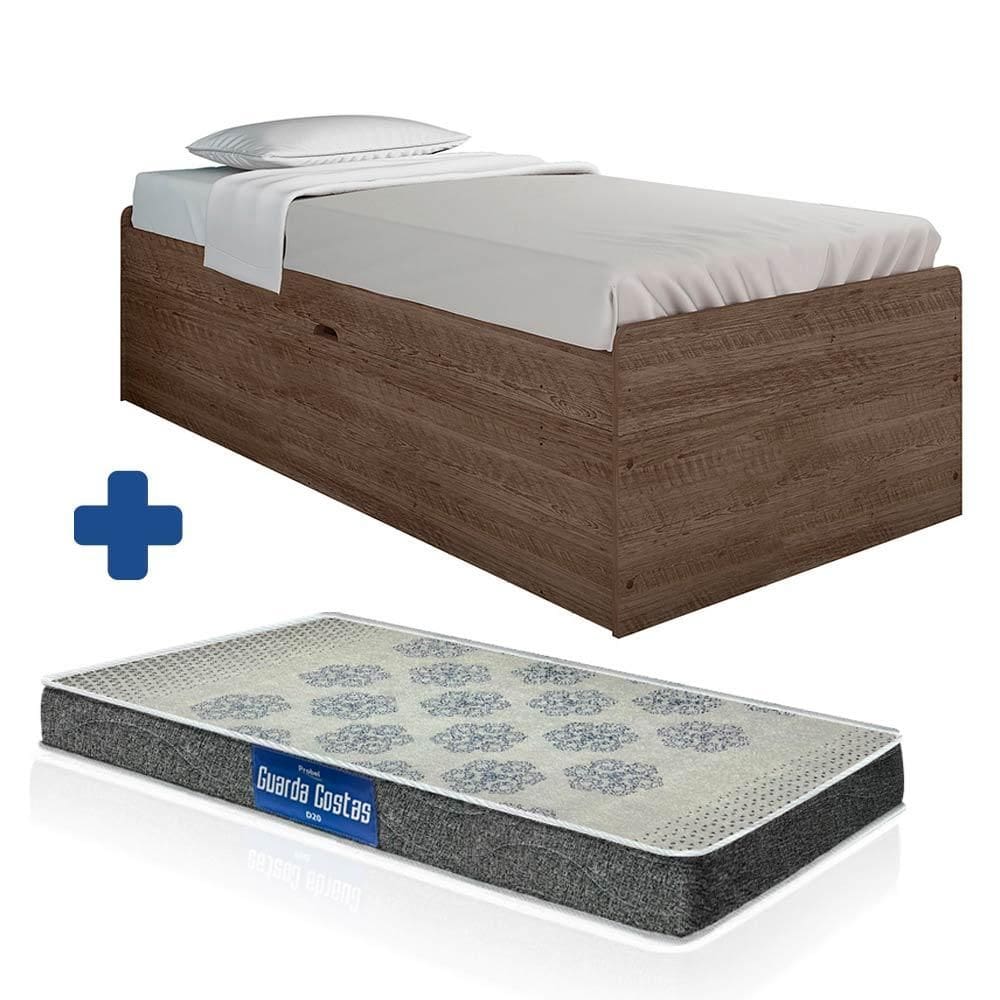 Cama Solteiro Baú Camila Chocolate Framar Colchão Probel D20 - Marrom