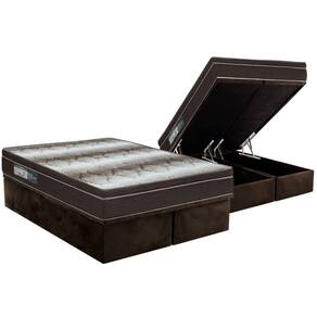 Cama Box Baú Queen: Colchão Anatômico Ortobom Ortopédico Light + Base CRC Suede Brown(158x198)