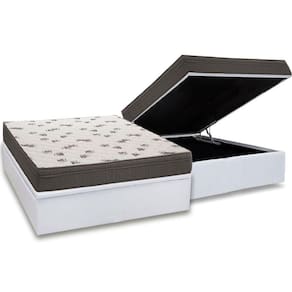 Cama Box Baú Casal: Colchão Espuma Ortobom D45 Light + Base CRC Courano White(138x188)