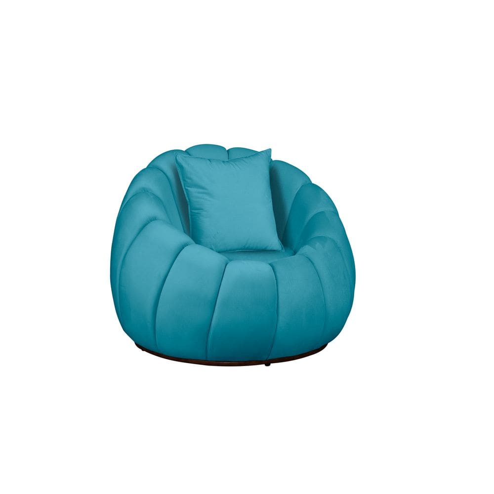 Poltrona Decorativa Concha C/Almofada Veludo Azul Turquesa - Montanaris Decor