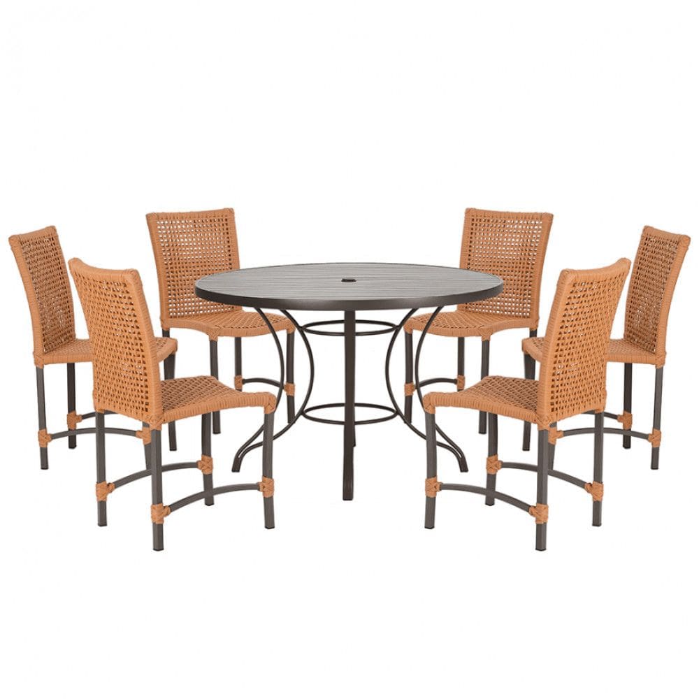 Mesa Ascoli 120 Cm com 6 Cadeiras Cannes de Alumínio, Pintura Marrom e Trama Tela de Corda Náutica