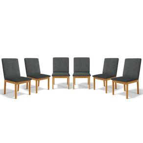 Kit Com 6 Cadeiras Daniela Madeira Maciça Estofada Para Mesa De Jantar Detalhe De Madeira Nas Costas