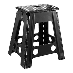 Banqueta Dobrável Alta Com Alça Portátil Banco De Plástico Multiuso 45cm Capacidade Até 150kg Preto
