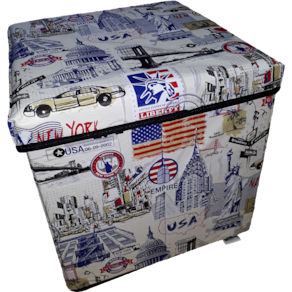 Puff Dobrável Baú Porta Objetos - Estampa Estados Unidos.