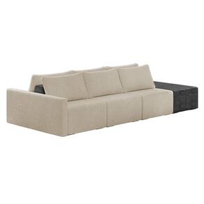 Sofá Ilha 3 Lugares Living 342cm Modulado Sala Lary Bouclê Bege/PU Pto K01 - D`Rossi
