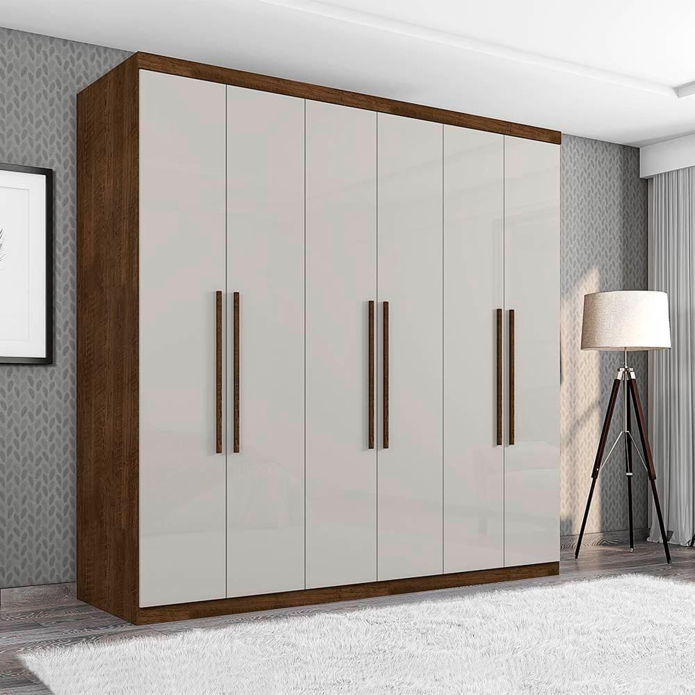 Guarda Roupa Casal Grande 6 Portas 100% MDF Malbec Off White Gold Framar - Bege