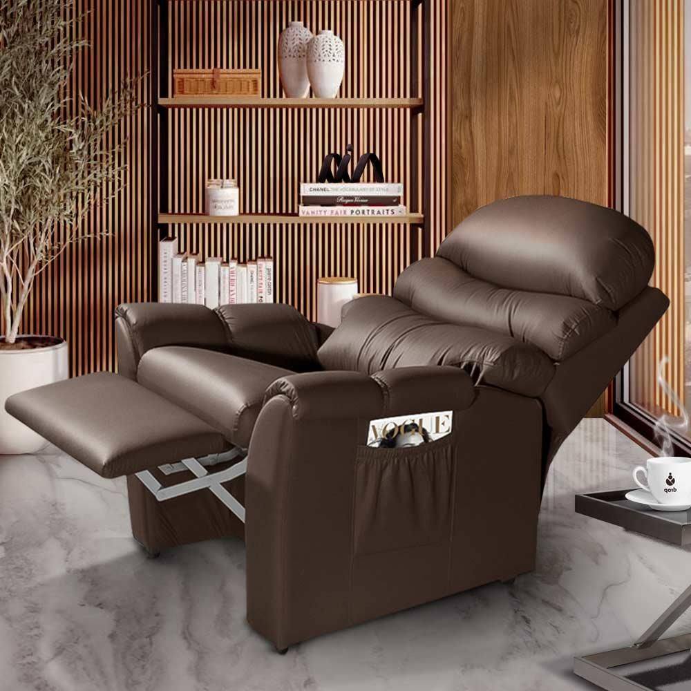 Poltrona Confortável Reclinável Material Sintético Café Kelsi Shop JM - Marrom