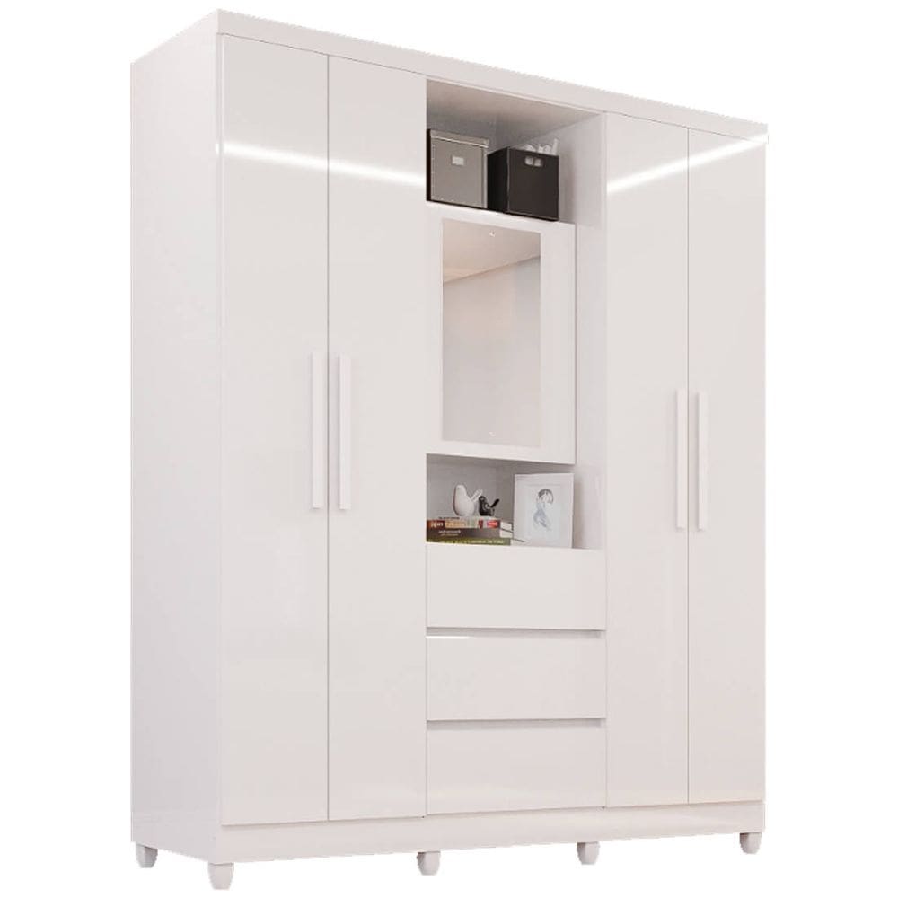 Guarda Roupa Capelinha Master Solteiro com Espelho 5 Portas 3 Gavetas Imop Cor Branco