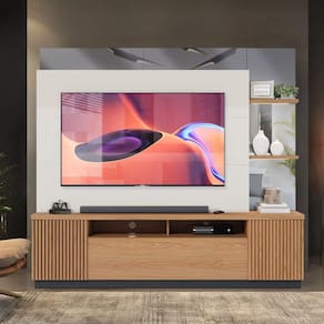 Painel Home Para TV Até 70 Polegadas Com Espelho Freijó Off White Preto Fosco Goya Shop JM