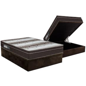 Cama Box Baú Casal: Colchão Anatômico Ortobom Ortopédico Light + Base CRC Suede Marrom(138x188)