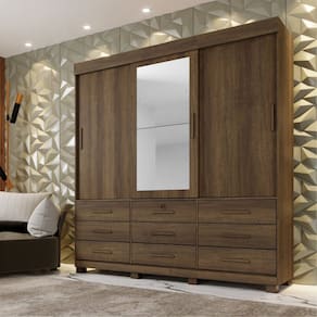 Guarda-roupa Londres com Espelho e 9 Gavetas Imbuia