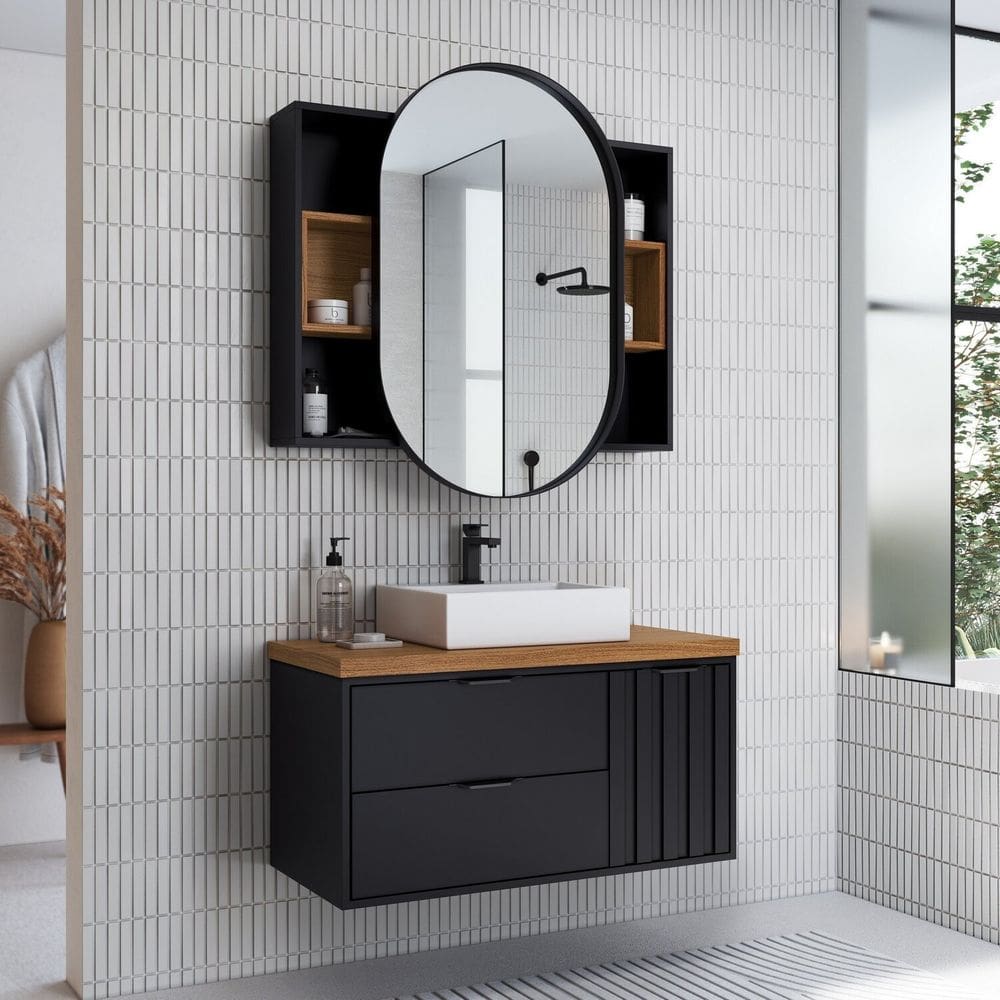 Gabinete de Banheiro Toucador 90cm Bianca Preto