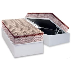 Cama Box Baú Solteiro: Colchão Molas Paropas MasterPocket Ensacadas Esplêndido Bordô + Base CRC Courano White(88x188)