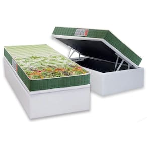 Cama Box Baú Solteiro: Colchão Ortopédico Anjos D28 / AG65 Pantanal + Base CRC Courano White(88x188)