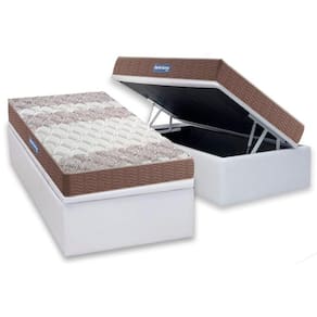 Cama Box Baú Solteiro: Colchão Espuma D33 Probel / EP Guarda Costas PróIntense Double Face + Base CRC Courano White(88x188)
