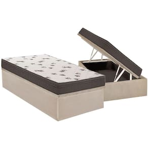 Cama Box Baú Solteiro: Colchão Espuma Ortobom D45 Light + Base CRC Suede Clean(88x188)