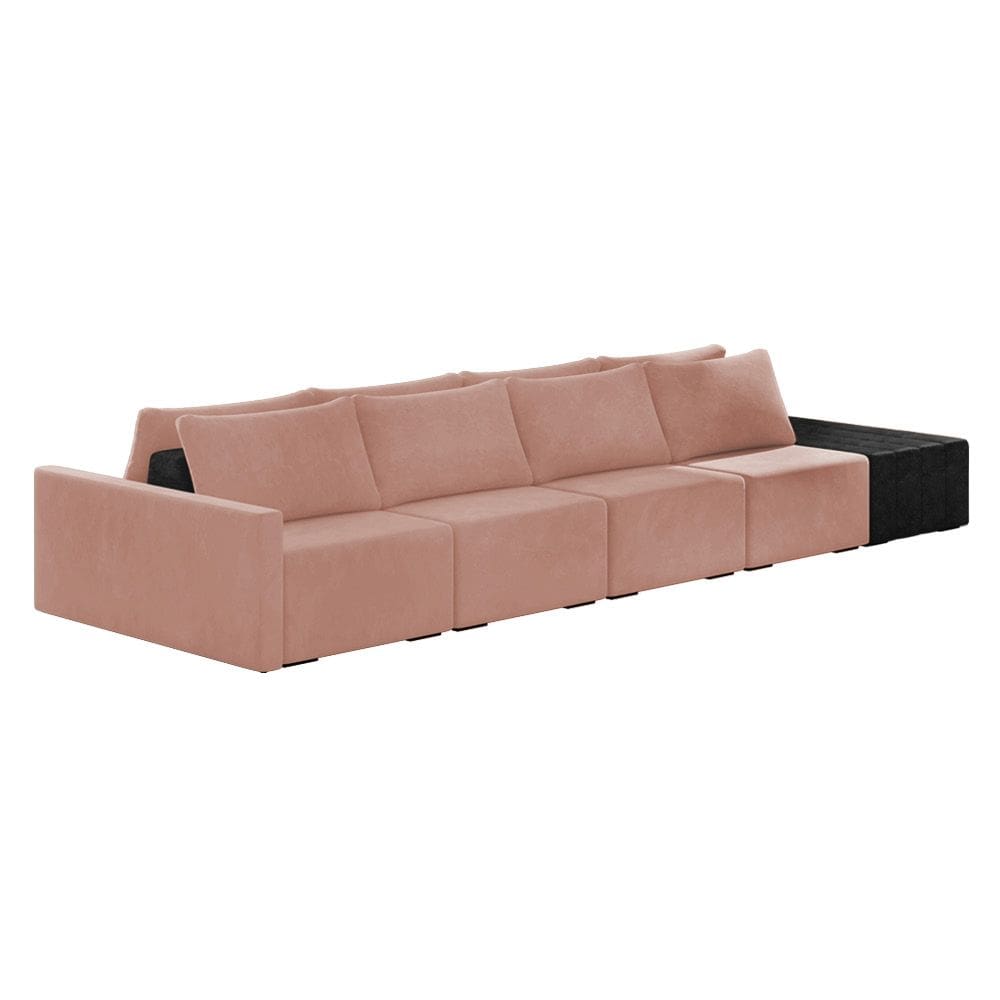 Sofá Ilha 4 Lugares Living 432cm Modulado Sala Lary Veludo/PU Pto K01 - D`Rossi
