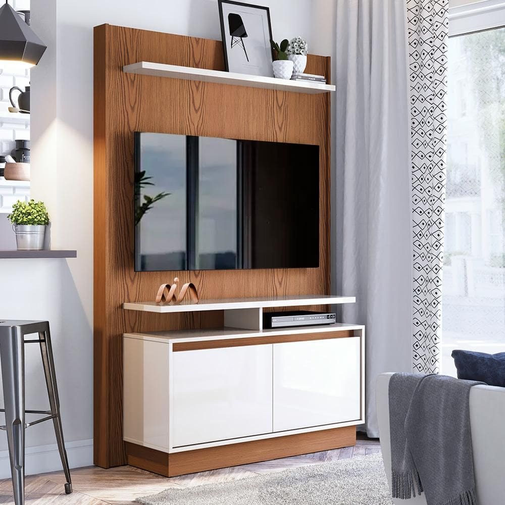 Estante Home Para Tv Até 50 Polegadas Compacto Freijó Off White Fit Imcal - Marrom