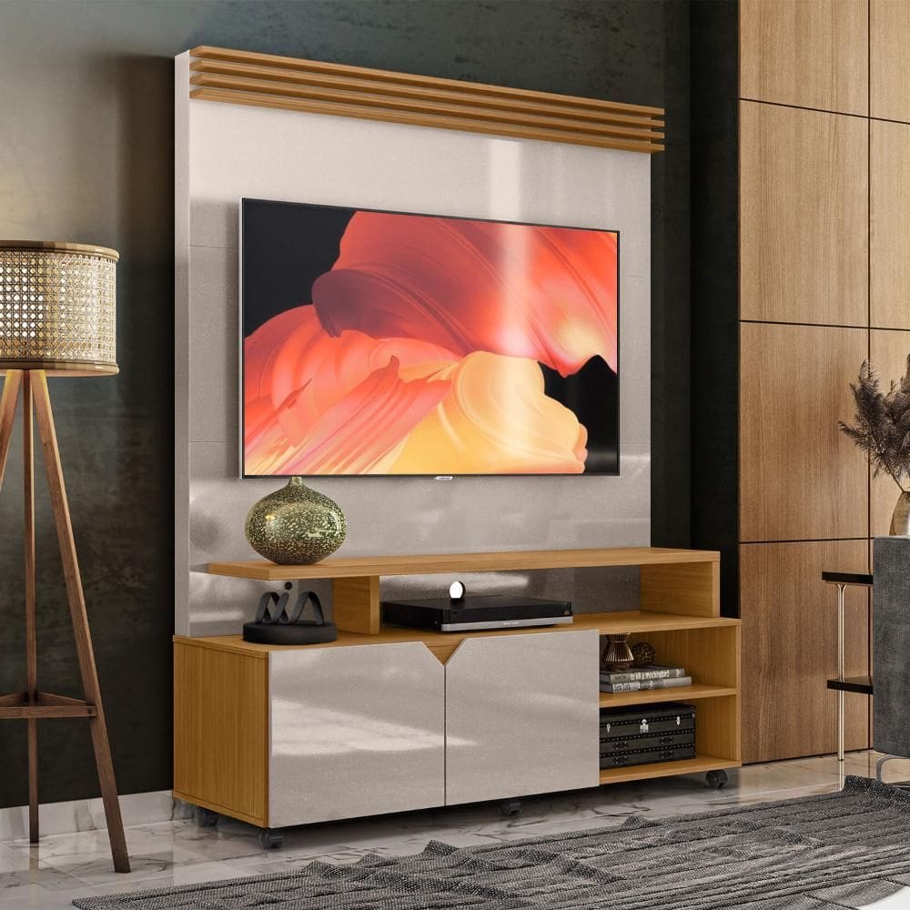 Home Para Sala De Estar 60 Polegadas Off White Perolizado E Marrom Berlim Lukaliam - Off White