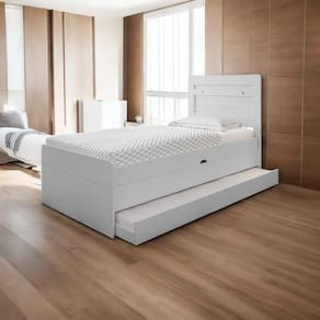 Cama Baú Solteiro Larissa Branco com Auxiliar e 02 Colchões