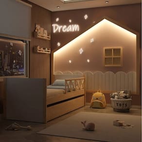 Bicama Garden com Grade e Moldura Infantil com Led Casinha Dream Decor Casatema Branco/Natural