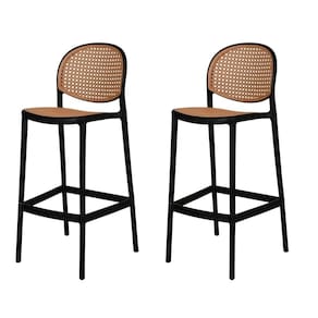 Kit 2 Banquetas Positano Fratini 108 cm (altura) Polipropileno Preto Tramas Bege Simulando Rattan