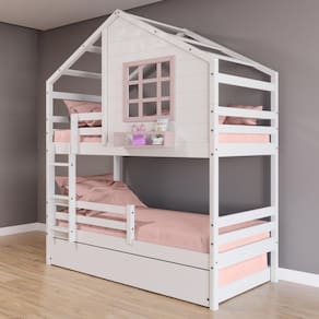 Treliche Casinha Janela Grade Branco Rosa