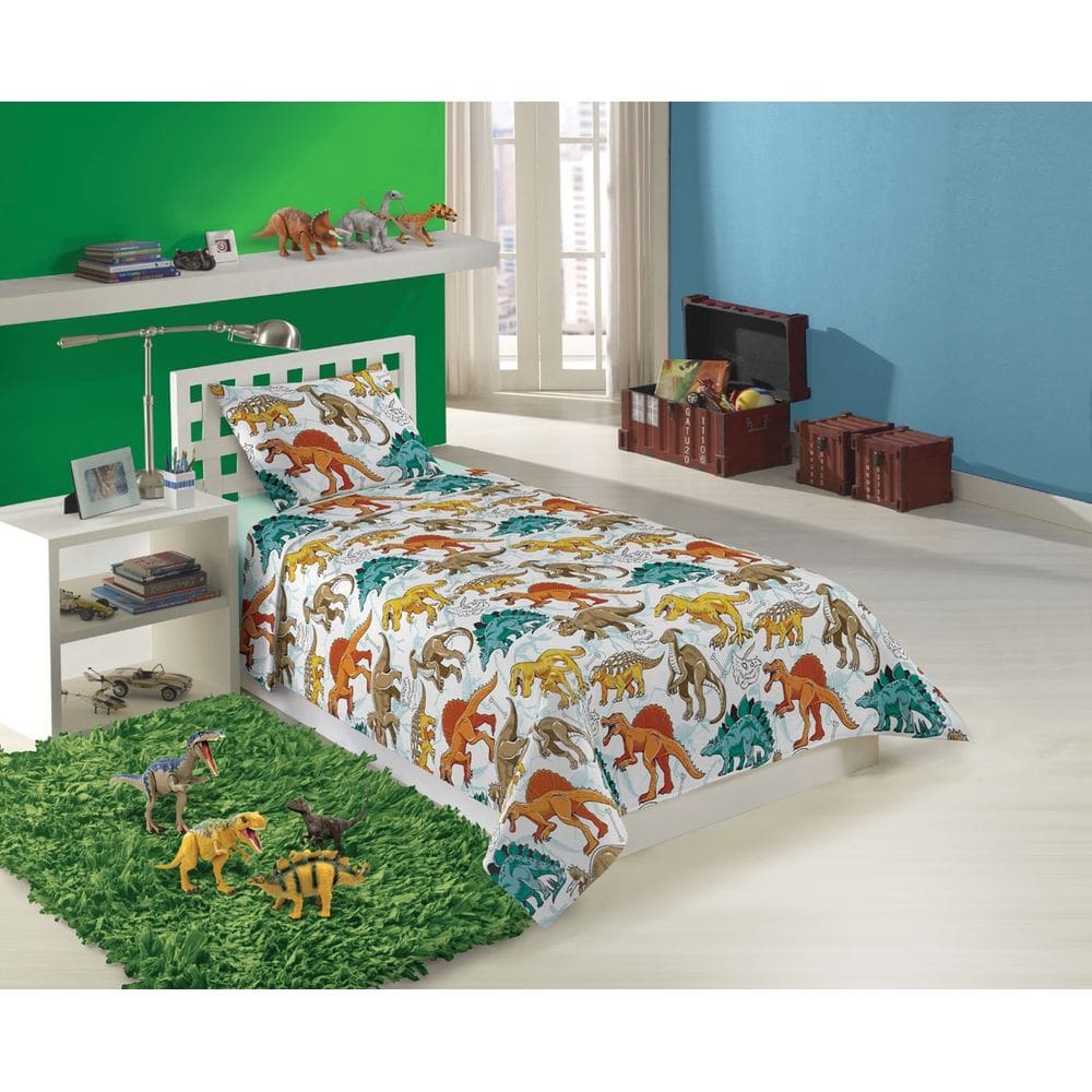 Jogo Cama Menino Dinossauros 100% Algodão 3 Peças Solteir
