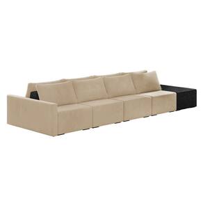 Sofá Ilha 4 Lugares Living 432cm Modulado Sala Lary Veludo Bege/PU Pto K01 - D`Rossi