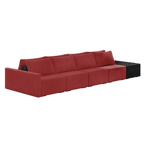 Sofá Ilha 4 Lugares Living 472cm Modulado Sala Lary Veludo Vermelho/PU Pto K01 - D`Rossi