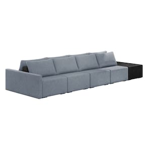 Sofá Ilha 4 Lugares Living 512cm Modulado para Sala Lary Linho Azul/PU Pto K01 - D`Rossi