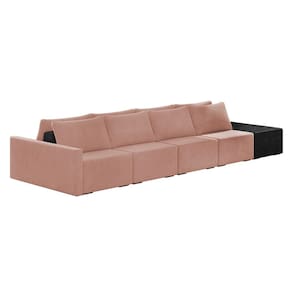 Sofá Ilha 4 Lugares Living 512cm Modulado Sala Lary Veludo Rosê/PU Pto K01 - D`Rossi