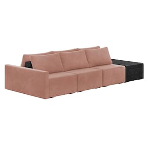 Sofá Ilha 3 Lugares Living 372cm Modulado Sala Lary Veludo Rosê/PU Pto K01 - D`Rossi