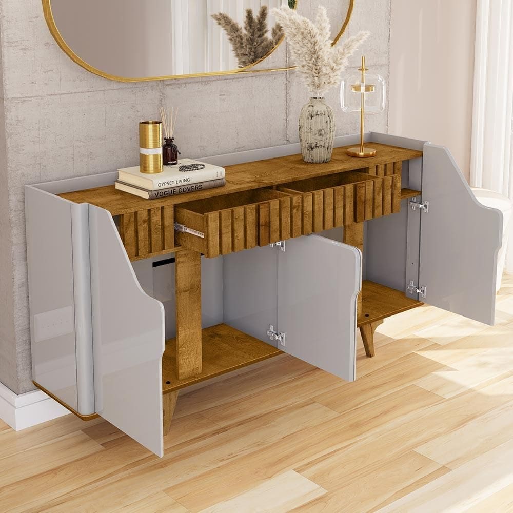 Aparador Buffet 2 Gavetas Ripadas 4 Portas Off White Naturalle Danile Shop JM - Off White