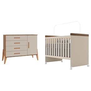 Berço Mini Cama Lívia e Cômoda com Porta Emilly Off White Carvalho - Canaã