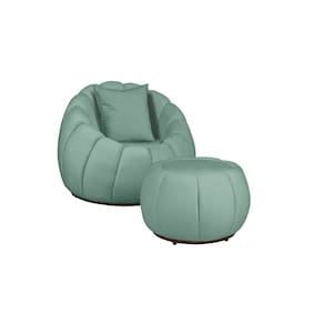 Kit Poltrona Decorativa C/Puff e Almofada Concha Veludo Acqua - Montanaris Decor