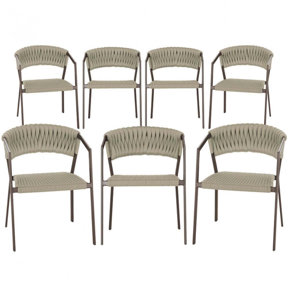 7 Cadeiras Atenas Tricô Náutico e Alumínio com Proteção UV para Varanda, Cozinha, Área, Jardim - Pintura Marrom
