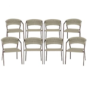 8 Cadeiras Atenas Tricô Náutico e Alumínio com Proteção UV para Varanda, Cozinha, Área, Jardim - Pintura Marrom