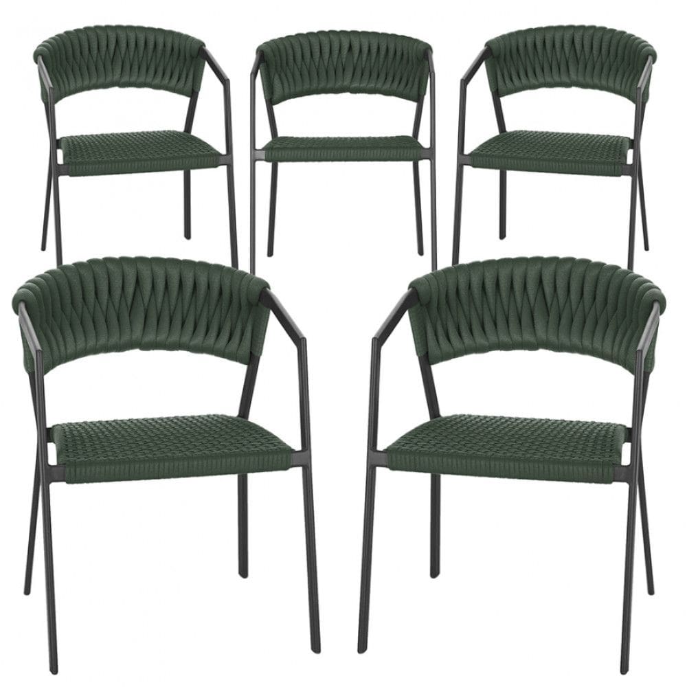 5 Cadeiras Atenas Tricô Náutico e Alumínio com Proteção UV para Varanda, Cozinha, Área, Jardim - Pintura Preto
