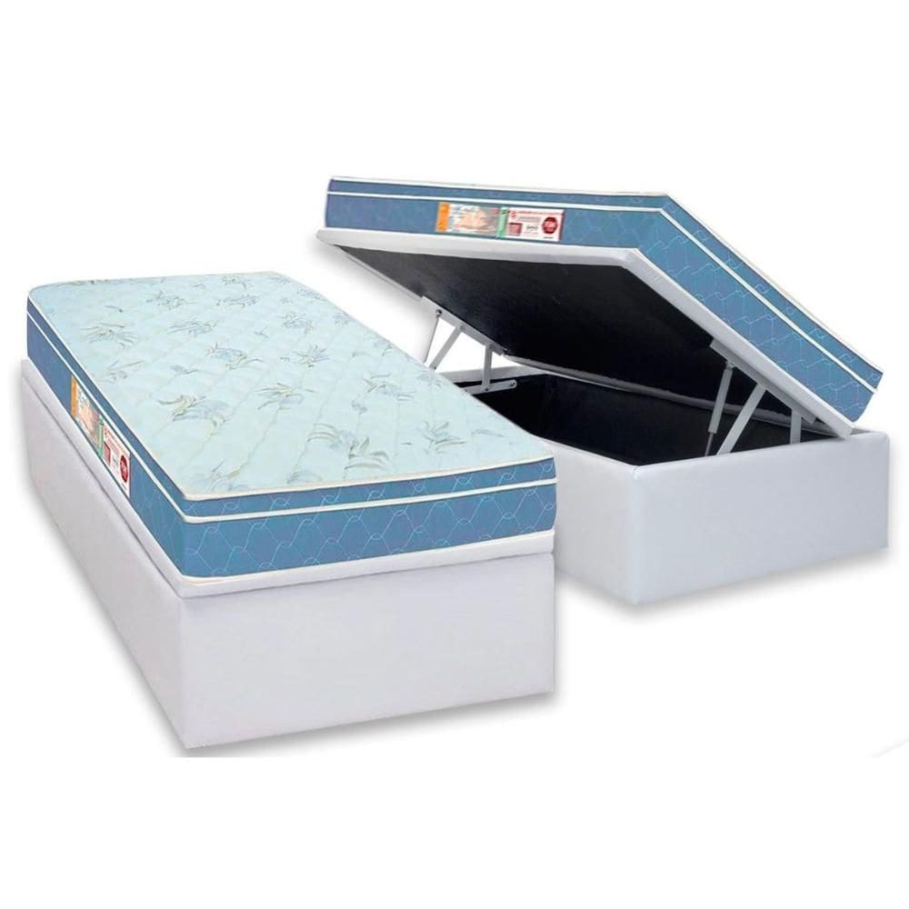 Cama Box Baú Solteiro: Colchão Espuma Castor D45 Sleep Max + Base CRC Courano White(88x188)