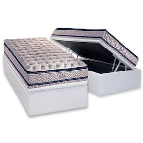 Cama Box Baú Solteiro: Colchão Molas Paropas MasterPocket Ensacadas Blue + Base CRC Courano White(88x188)