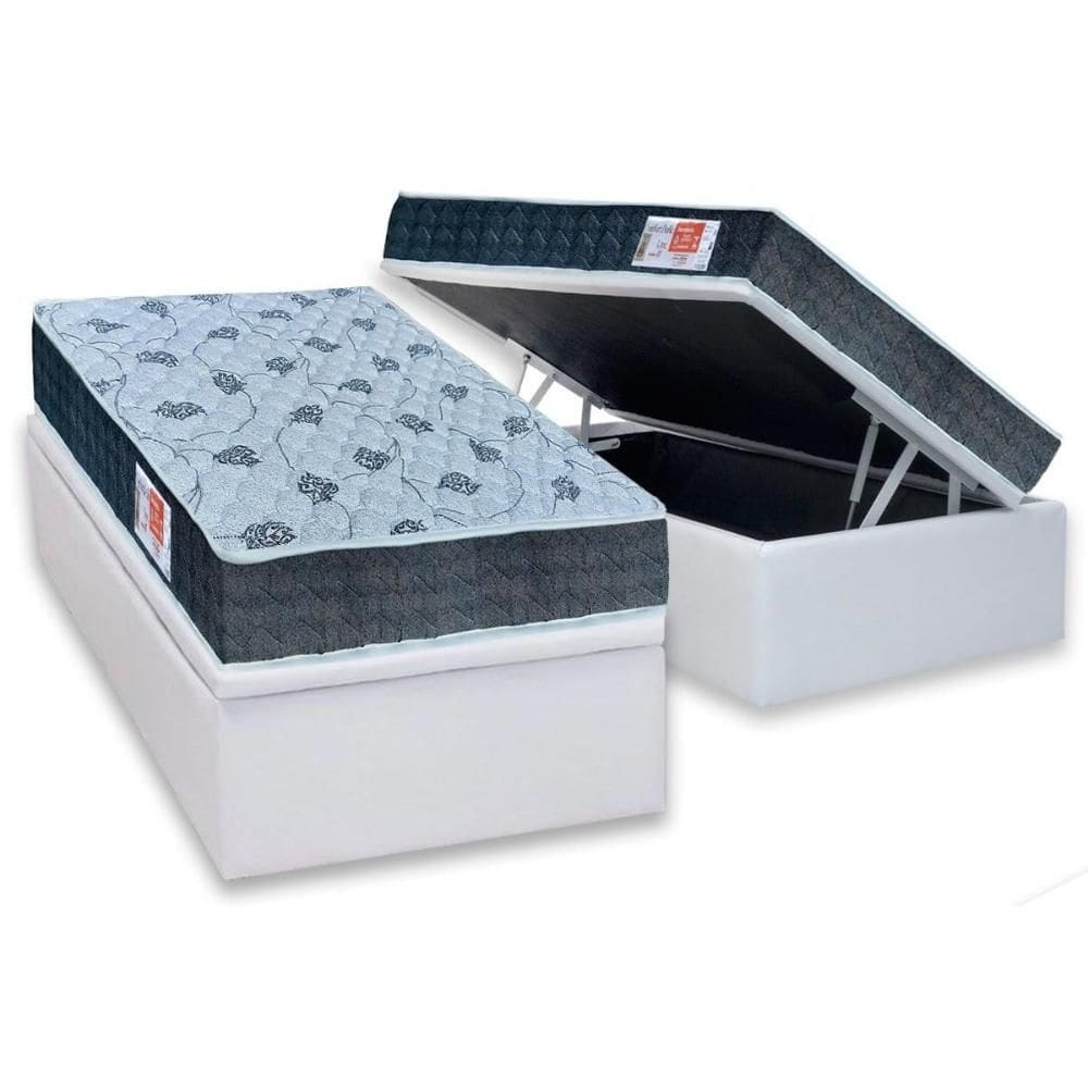 Cama Box Baú Solteiro: Colchão Espuma Orthoflex D45 Comfortpedic Line + Base CRC Courano White(88x188)