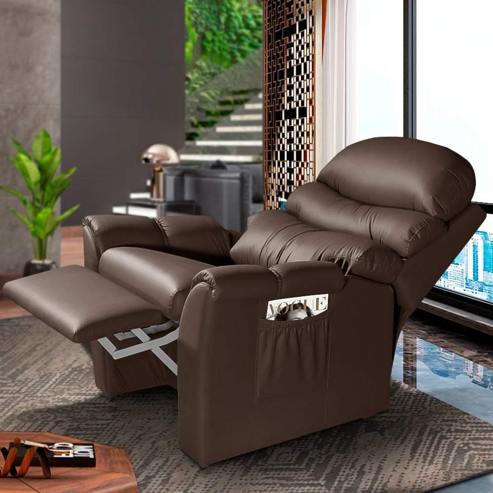 Poltrona De Descanso Reclinável Material Sintético Café Montez Shop JM - Marrom