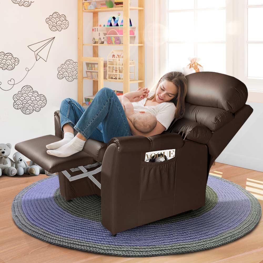 Poltrona De Amamentação Reclinável Material Sintético Café Ryan Shop JM - Marrom