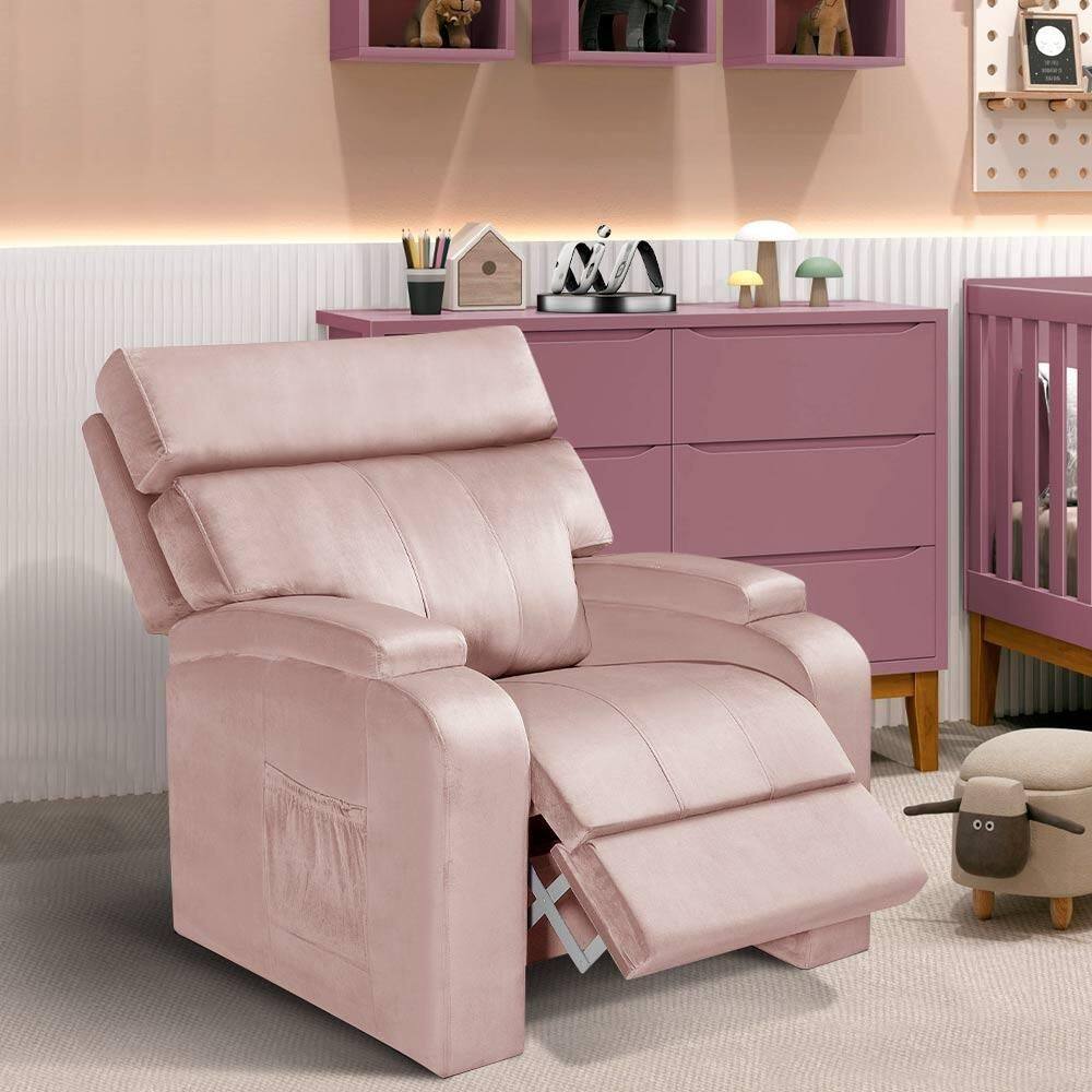 Poltrona De Amamentação Reclinável Suede Rose Miguel Shop JM - Rosê