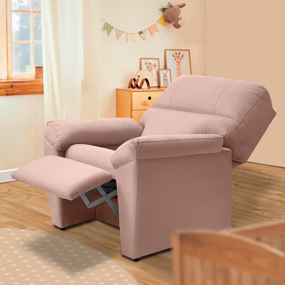 Poltrona De Amamentação Reclinável Suede Rosê Claro Estônia Shop JM - Rosê