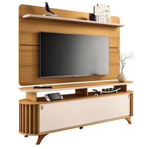 Painel para TV 70 Pol Curv e Rack Bancada Alba Off/Cinamomo - HB Móveis