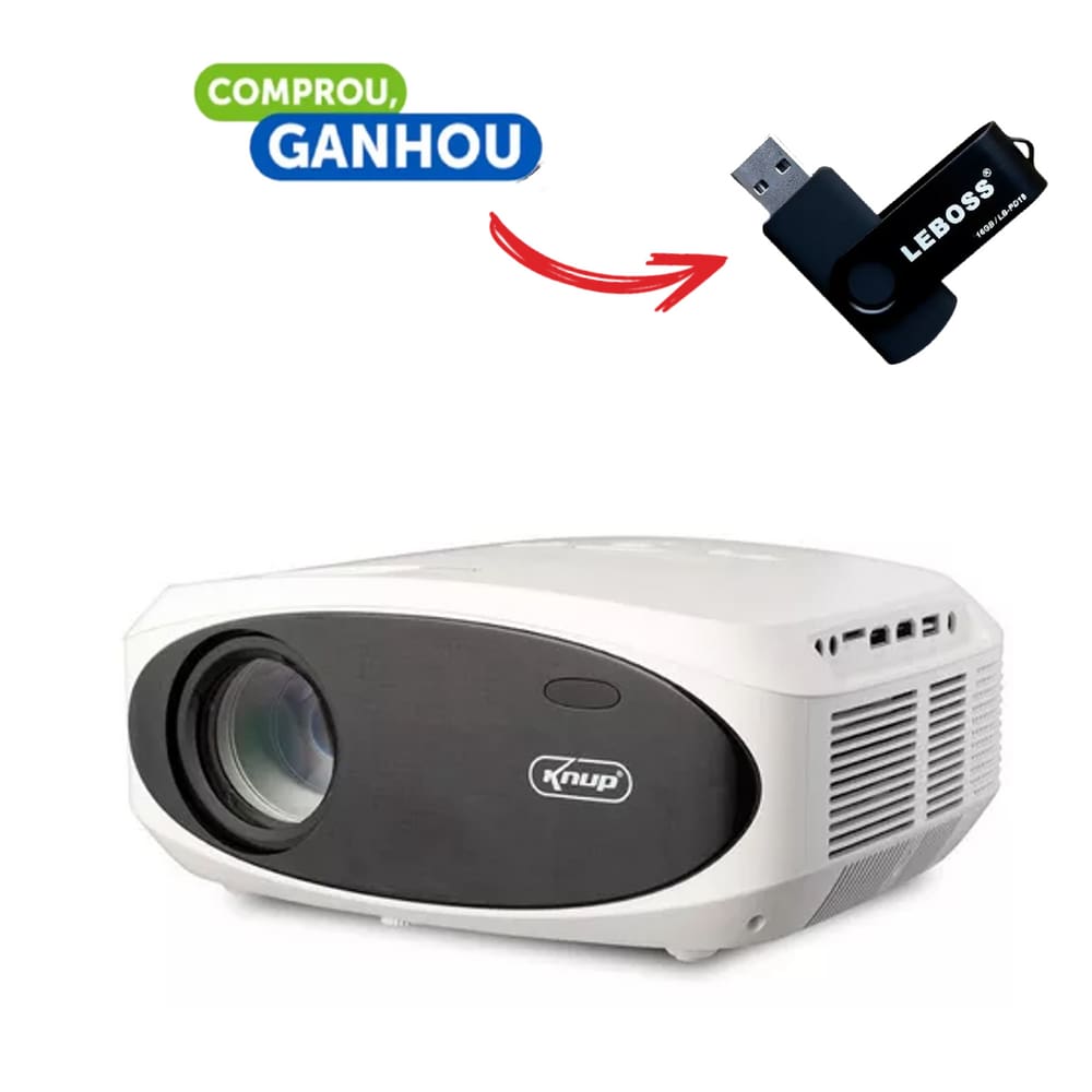 Projetor Datashow Espelhamento Android Full HD 3100 Lumens ANSI USB HDMI Knup PJ004 + Pen Drive 16gb