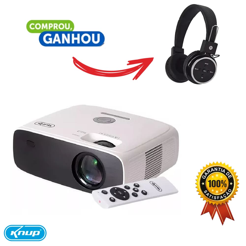 Projetor Datashow Android Full HD 10200 Lumens Wi-Fi Bluetooth HDMI Knup PJ006 + FONE