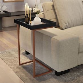 Mesa De Canto Cor Preto / Bronze Apoio Para Sofá Detalhe Espelho Elegante